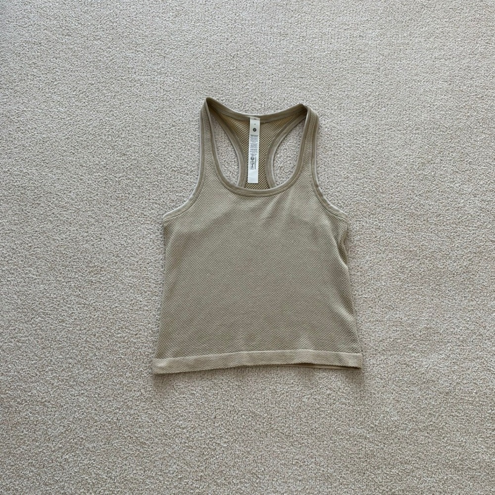 lululemon Swiftly Tech RB Tank 2.0 Waist Length size 4 in Sheer Oak/White